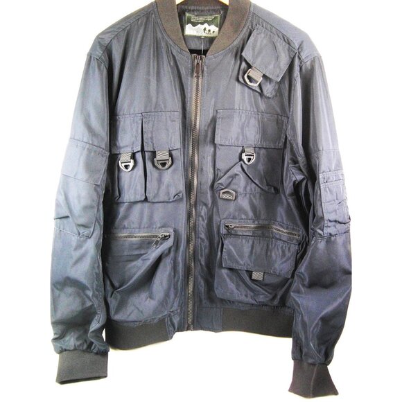 Mens Light Weight Bomber Jacket Full Zip Size L Coat Navy Blue - Picture 1 of 14